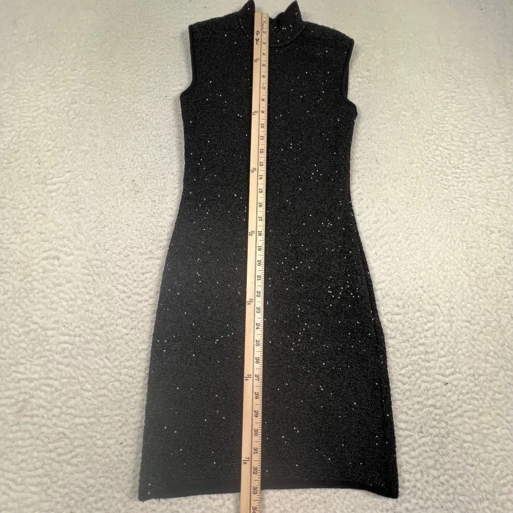 Avec‎ Les Filles Mock Neck Dress XS Black Sequin Knit Sleeveless Bodycon Sparkly